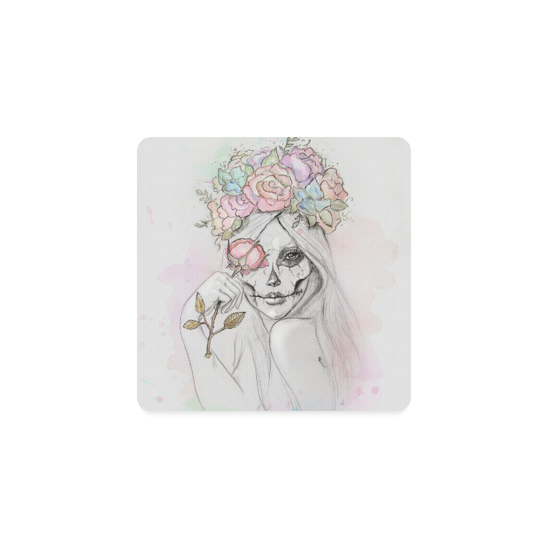 Boho Queen, skull girl, watercolor woman Square Coaster