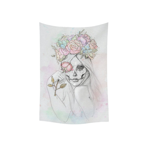 Boho Queen, skull girl, watercolor woman Cotton Linen Wall Tapestry 40"x 60"