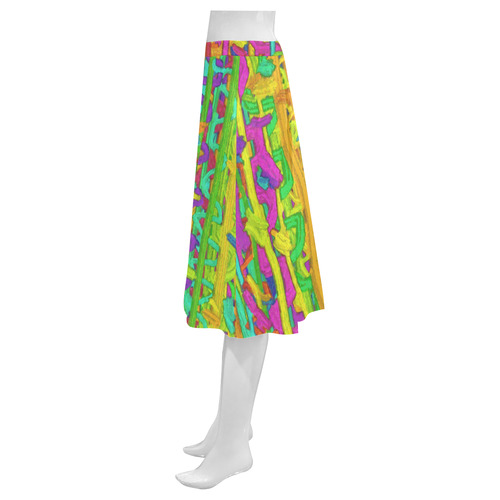 Pink Yellow Green Colorful Abstract Mnemosyne Women's Crepe Skirt (Model D16)