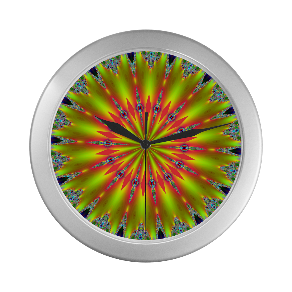 Fractal Kaleidoscope Mandala Flower Abstract 21 Silver Color Wall Clock