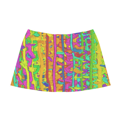 Pink Yellow Green Colorful Abstract Mnemosyne Women's Crepe Skirt (Model D16)