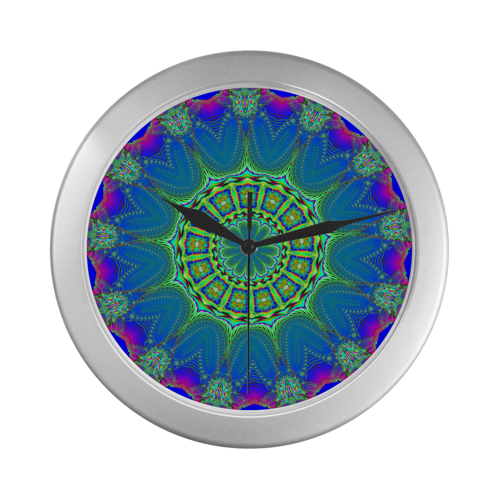 Fractal Kaleidoscope Mandala Flower Abstract 29 Silver Color Wall Clock