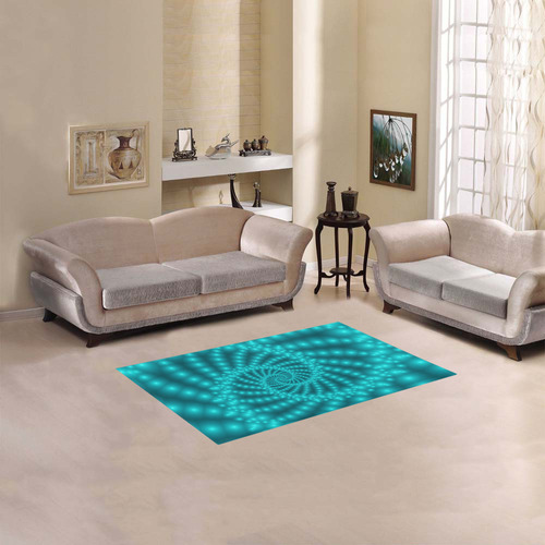 Glossy Turquoise Beaded Spiral Fractal Area Rug 2'7"x 1'8‘’