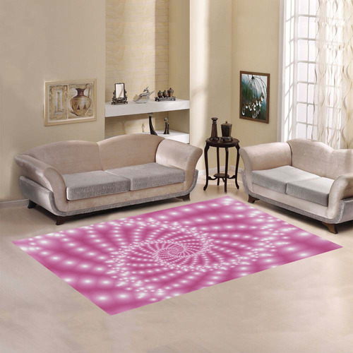 Glossy Pastel Pink Beaded Spiral Fractal Area Rug7'x5'