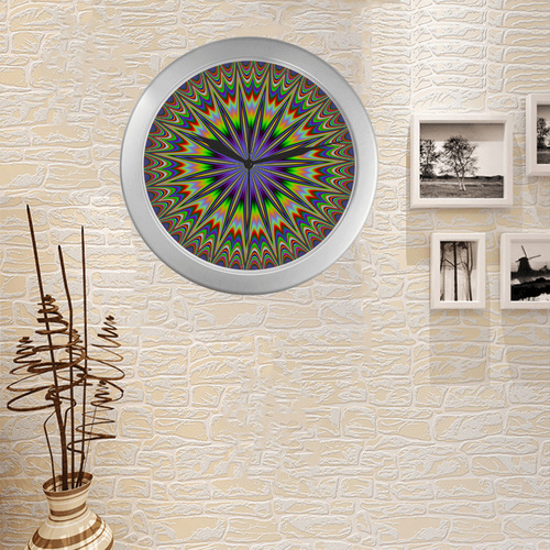 Fractal Kaleidoscope Mandala Flower Abstract 31 Silver Color Wall Clock