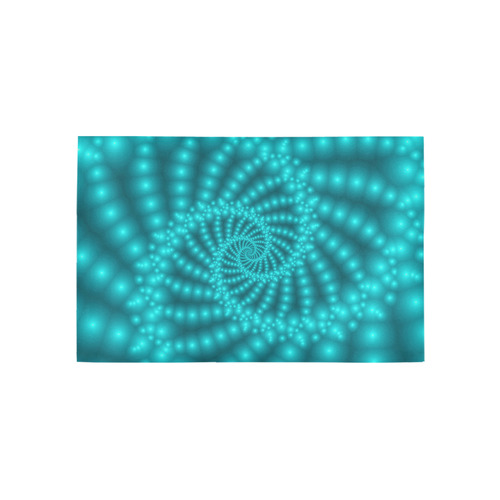 Glossy Turquoise Beaded Spiral Fractal Area Rug 5'x3'3''