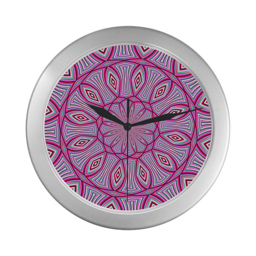 Fractal Kaleidoscope Mandala Flower Abstract 23 Silver Color Wall Clock