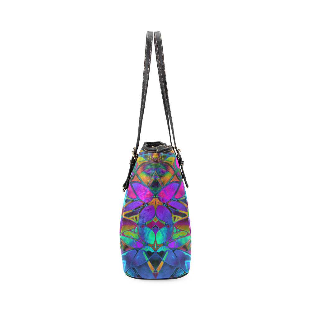 Floral Fractal Art G308 Leather Tote Bag/Small (Model 1640)