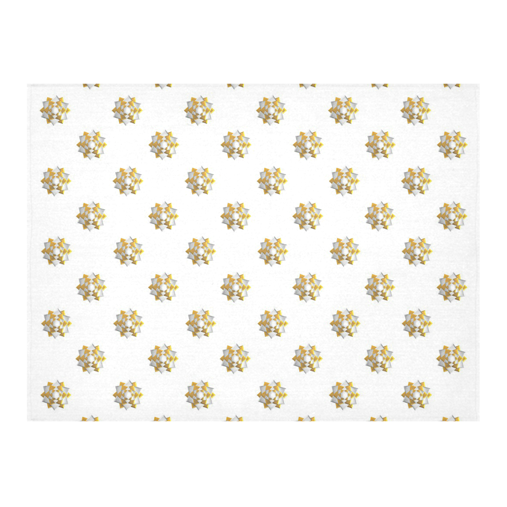 Metallic Silver And Gold Bows on White Cotton Linen Tablecloth 52"x 70"