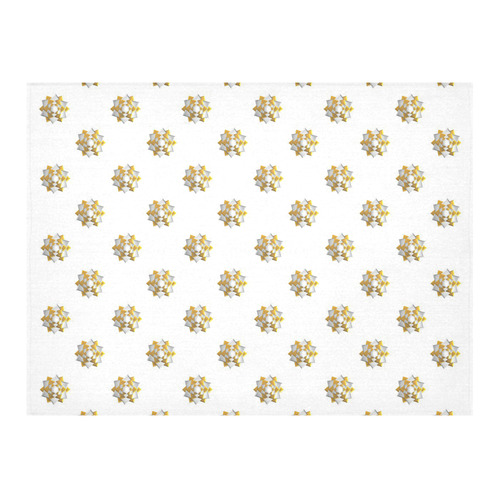 Metallic Silver And Gold Bows on White Cotton Linen Tablecloth 52"x 70"