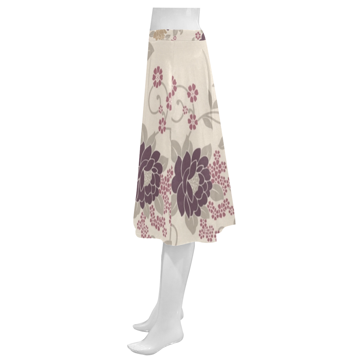 Vintage Burgundy Floral Wallpaper Pattern Mnemosyne Women's Crepe Skirt (Model D16)