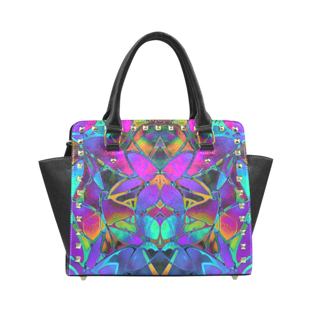 Floral Fractal Art G308 Rivet Shoulder Handbag (Model 1645)