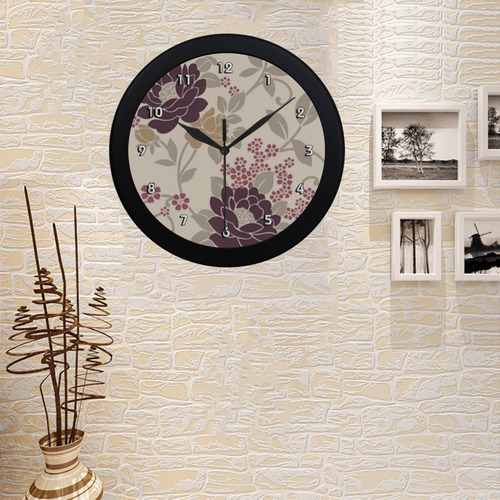 Beautiful Vintage Burgundy Floral Wallpaper Circular Plastic Wall clock
