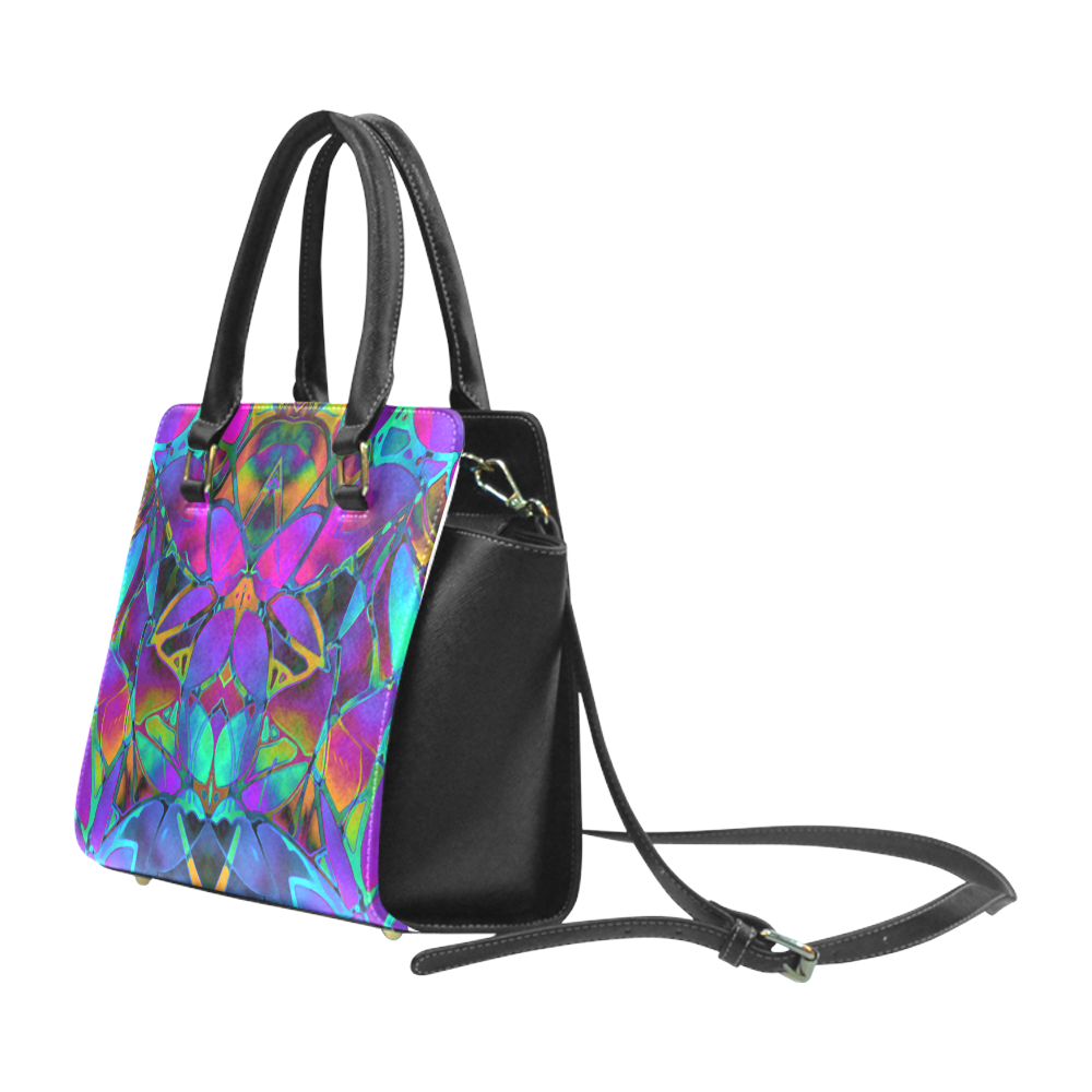 Floral Fractal Art G308 Rivet Shoulder Handbag (Model 1645)