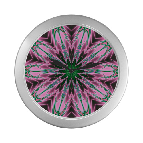 Fractal Kaleidoscope Mandala Flower Abstract 27 Silver Color Wall Clock