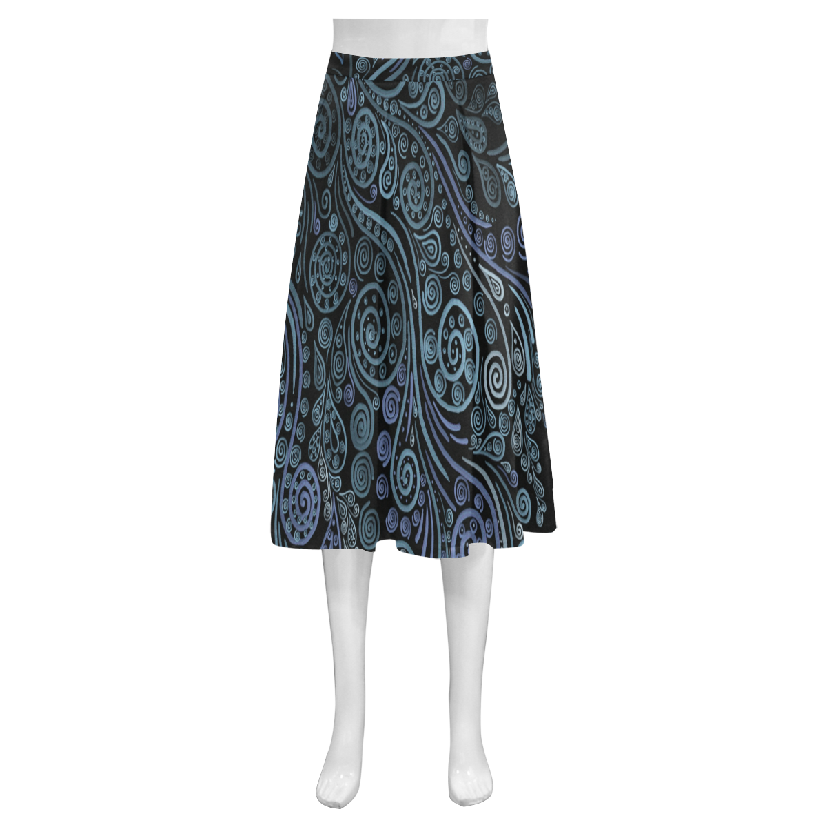 3D psychedelic ornaments, blue Mnemosyne Women's Crepe Skirt (Model D16)