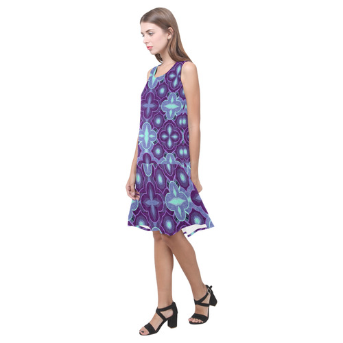 Purple blue pattern Sleeveless Splicing Shift Dress(Model D17)