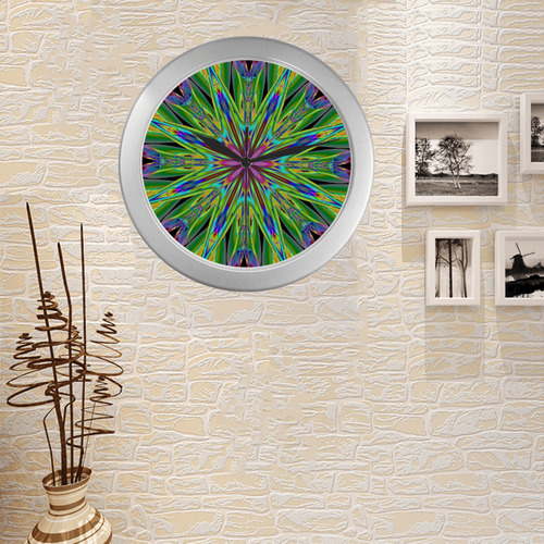 Fractal Kaleidoscope Mandala Flower Abstract 30 Silver Color Wall Clock