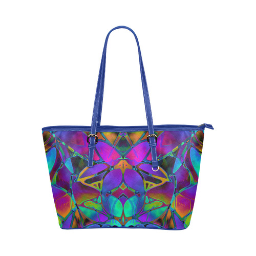 Floral Fractal Art G308 Leather Tote Bag/Small (Model 1651)