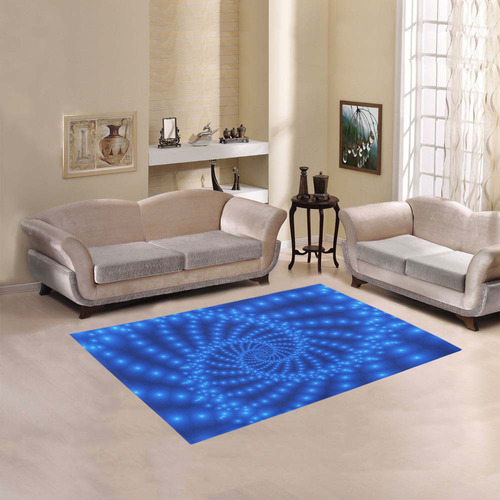 Glossy Royal Blue Beaded Spiral Fractal Area Rug 5'3''x4'