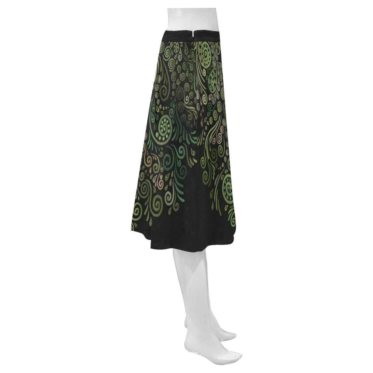 3D Ornaments -Fantasy Tree, green on black Mnemosyne Women's Crepe Skirt (Model D16)
