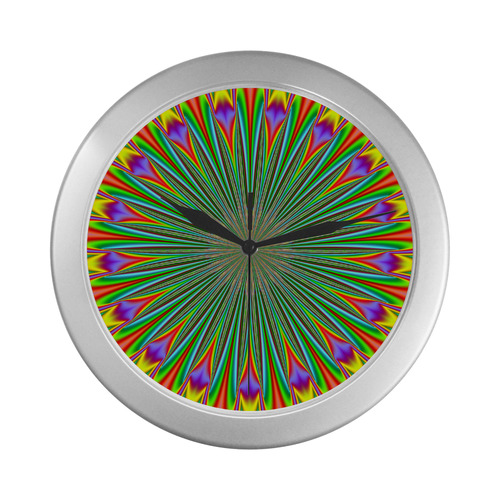 Fractal Kaleidoscope Mandala Flower Abstract 22 Silver Color Wall Clock