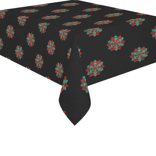 Metallic Red & Green Christmas Bows on Black Cotton Linen Tablecloth 52"x 70"