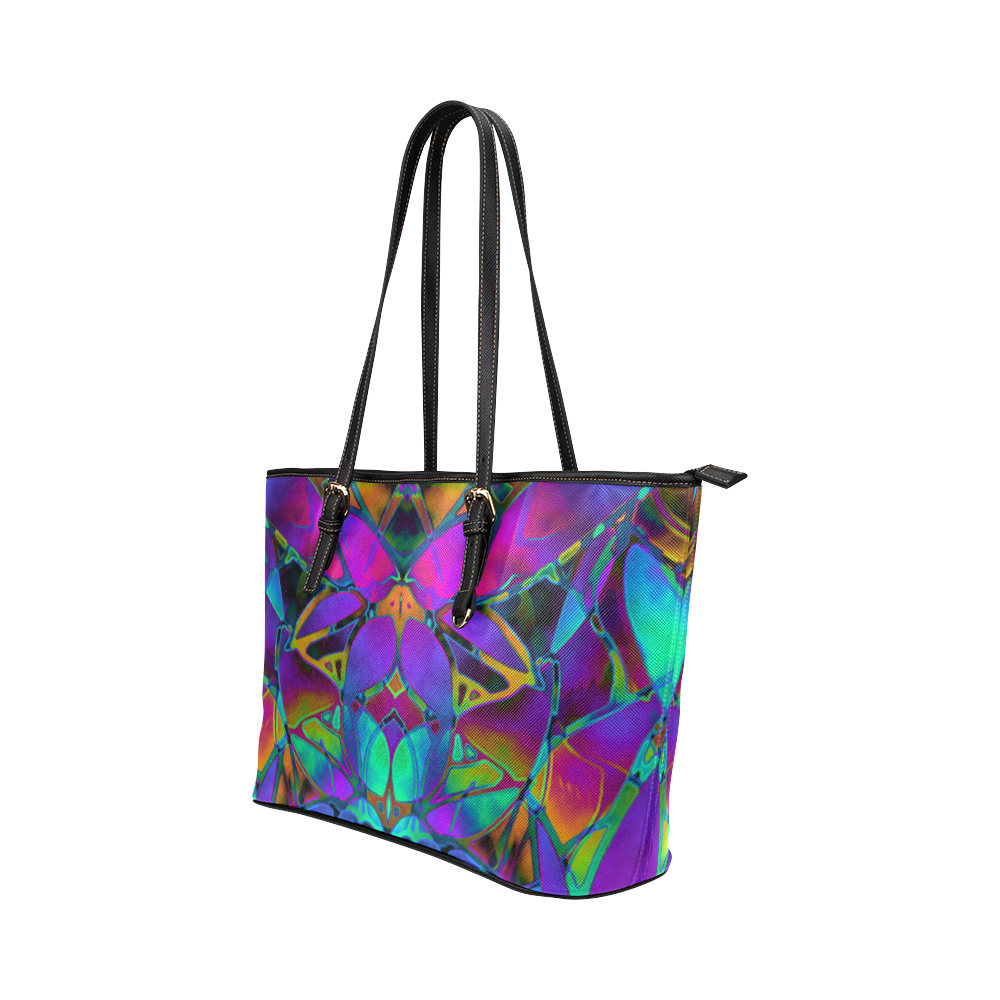 Floral Fractal Art G308 Leather Tote Bag/Large (Model 1651)