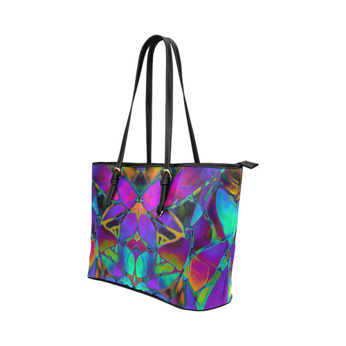 Floral Fractal Art G308 Leather Tote Bag/Large (Model 1651)