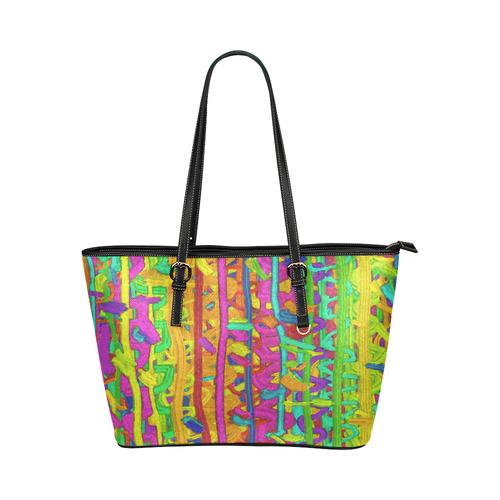 Pink Yellow Green Colorful Abstract Leather Tote Bag/Small (Model 1651)