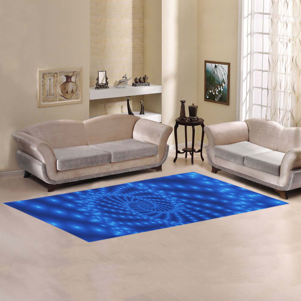 Glossy Royal Blue Beaded Spiral Fractal Area Rug 9'6''x3'3''