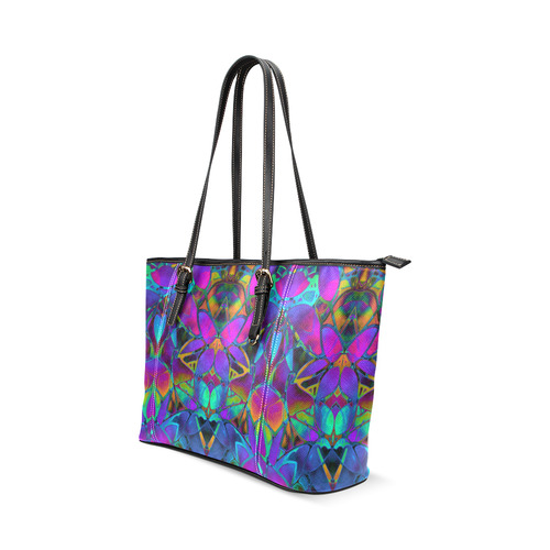 Floral Fractal Art G308 Leather Tote Bag/Large (Model 1640)