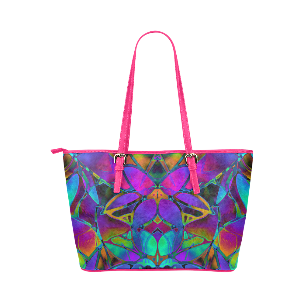 Floral Fractal Art G308 Leather Tote Bag/Large (Model 1651)