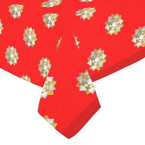 Metallic Silver And Gold Bows on Red Cotton Linen Tablecloth 52"x 70"