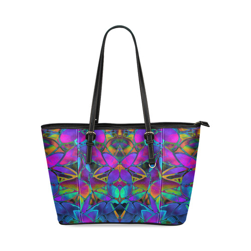 Floral Fractal Art G308 Leather Tote Bag/Small (Model 1640)