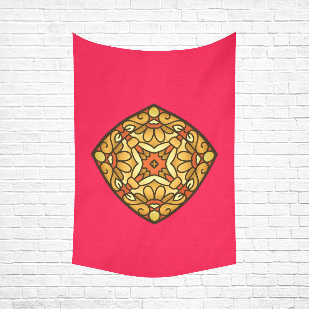 New edition with hand-drawn Mandala art and vintage red background. Designers luxury collection 2016 Cotton Linen Wall Tapestry 60"x 90"