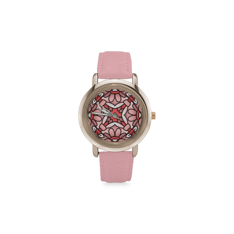 New! Designers watches with hand-drawn Mandala art. In stock Women's Rose Gold Leather Strap Watch(Model 201)