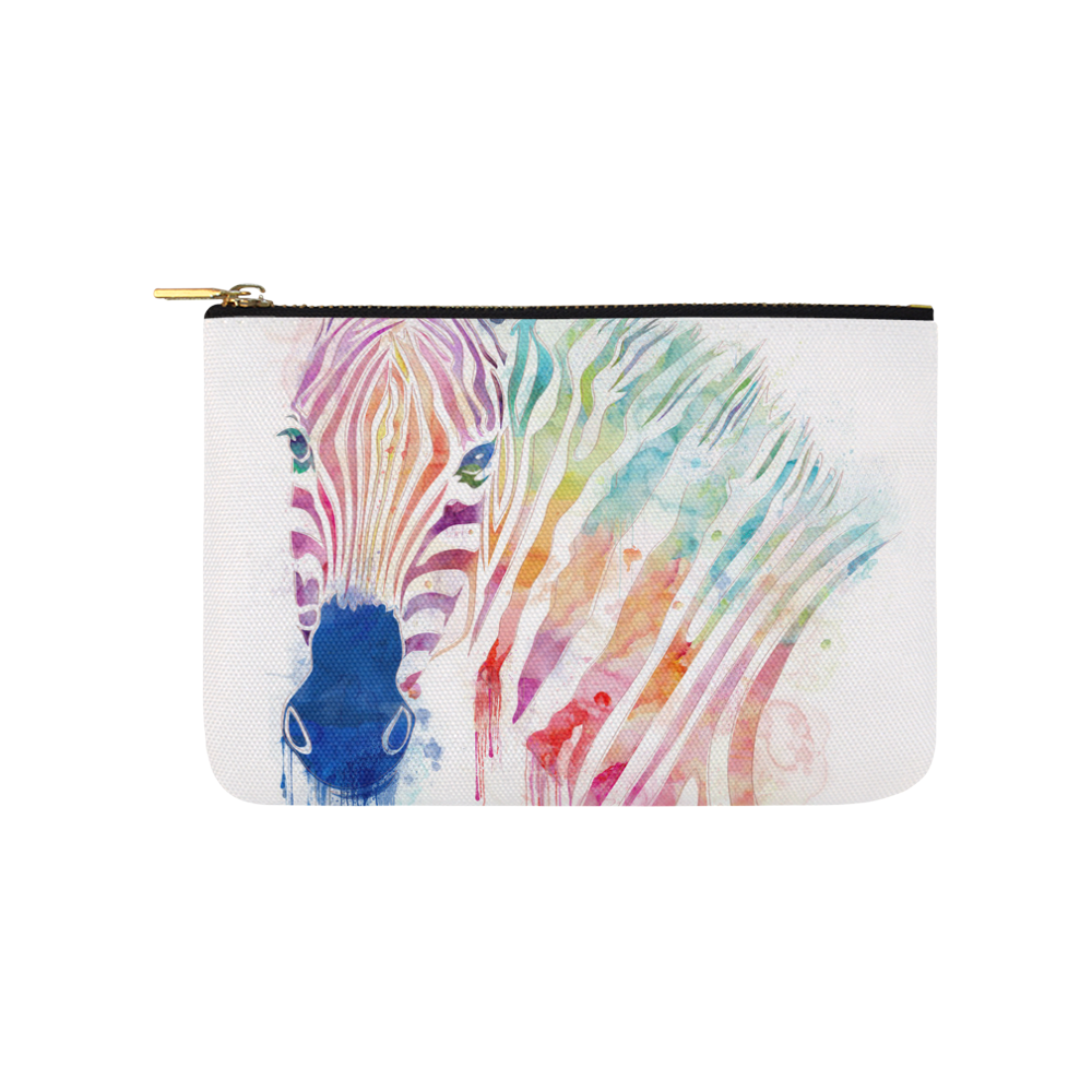 watercolor rainbow zebra Carry-All Pouch 9.5''x6''
