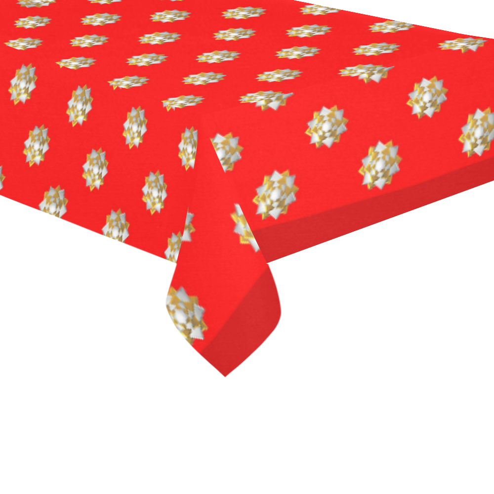 Metallic Silver And Gold Bows on Red Cotton Linen Tablecloth 60"x120"