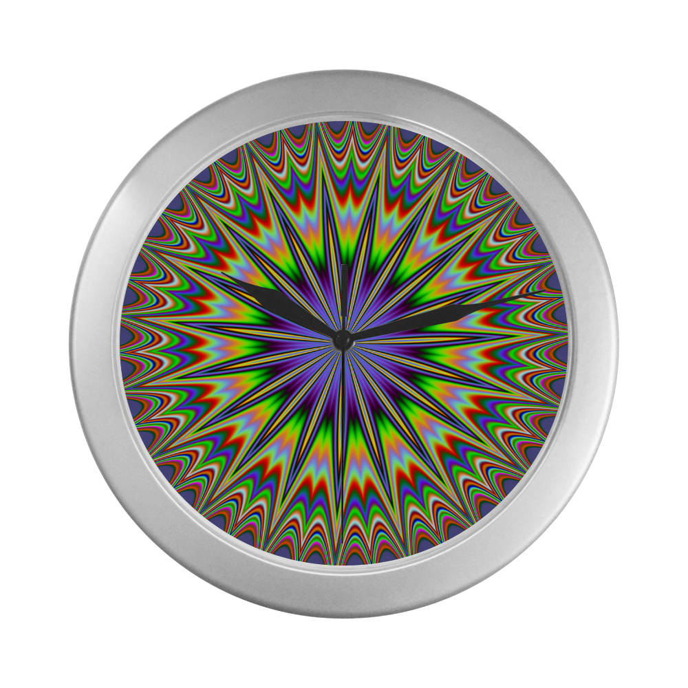 Fractal Kaleidoscope Mandala Flower Abstract 31 Silver Color Wall Clock