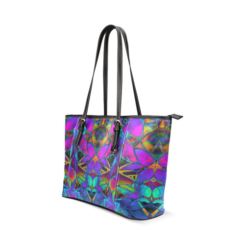 Floral Fractal Art G308 Leather Tote Bag/Small (Model 1640)