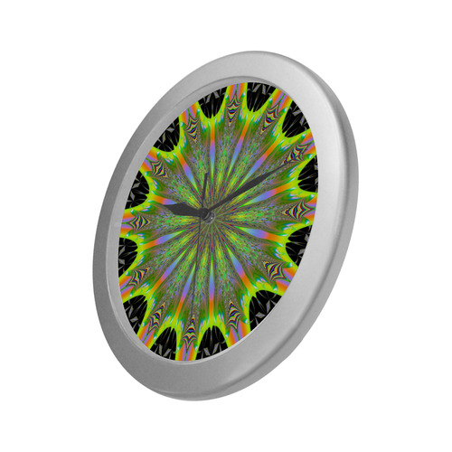 Fractal Kaleidoscope Mandala Flower Abstract 32 Silver Color Wall Clock