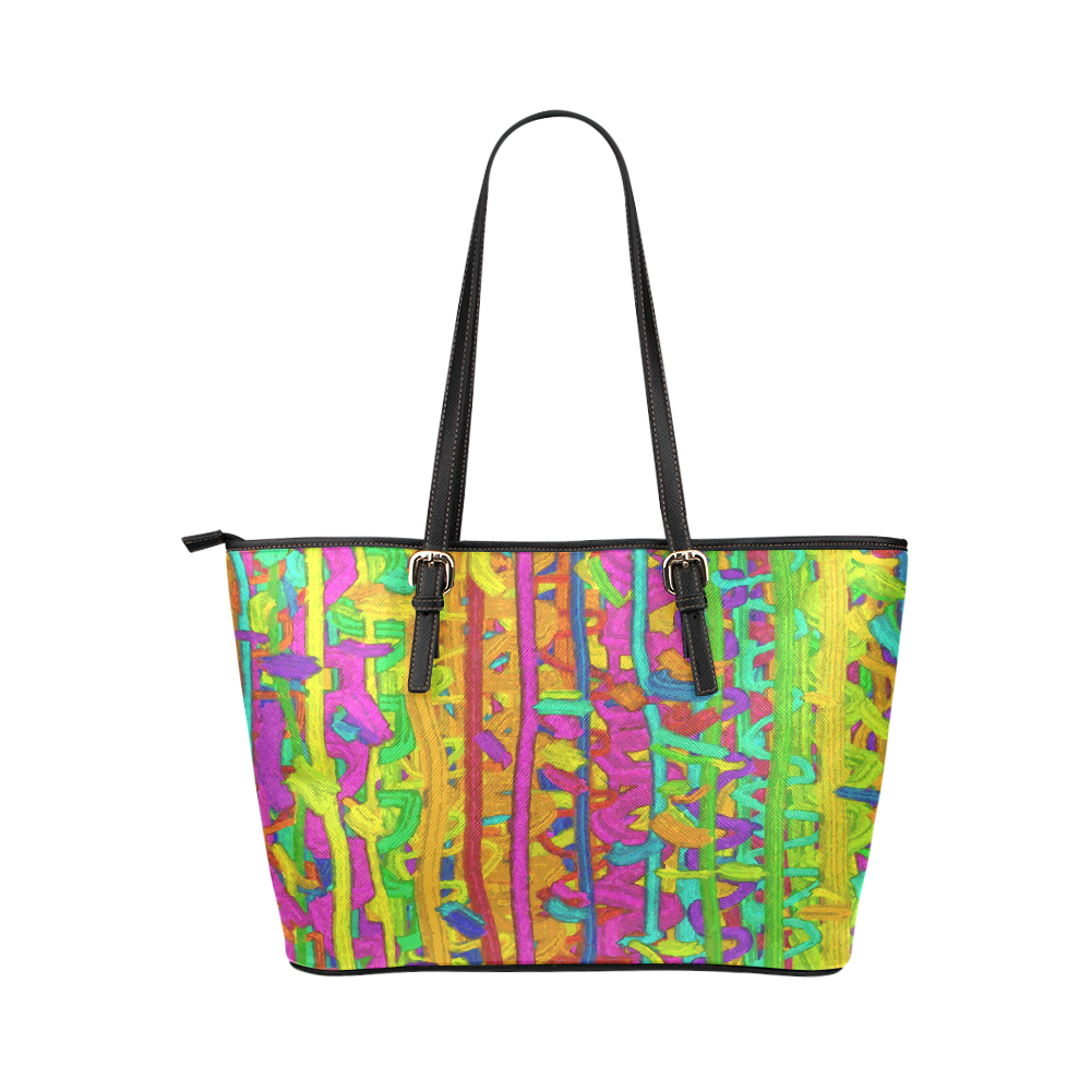 Pink Yellow Green Colorful Abstract Leather Tote Bag/Small (Model 1651)