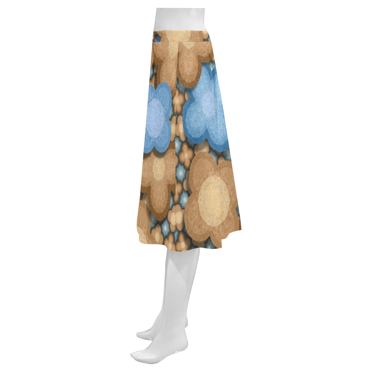 Brown and Blue Floral Mnemosyne Women's Crepe Skirt (Model D16)