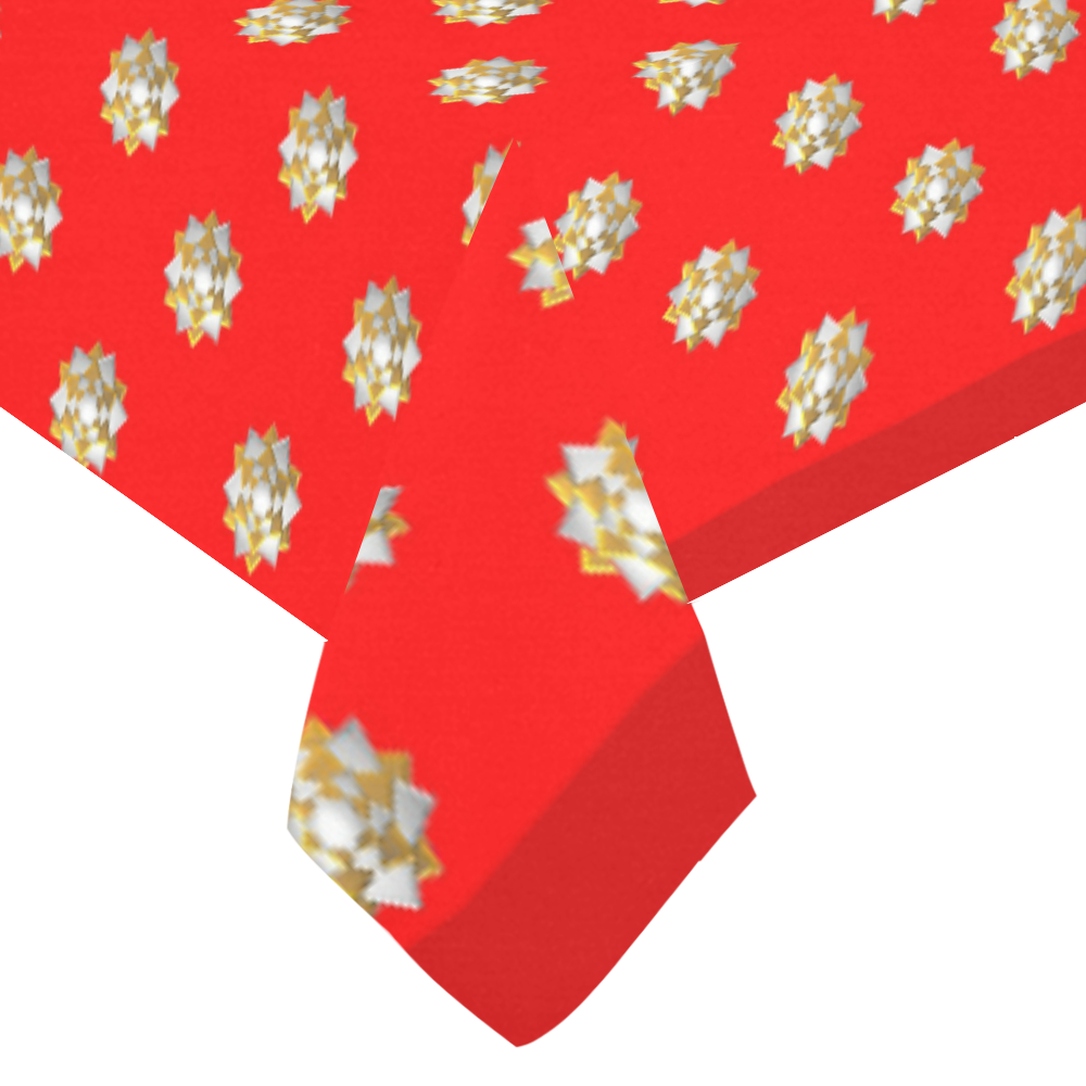 Metallic Silver And Gold Bows on Red Cotton Linen Tablecloth 60"x120"