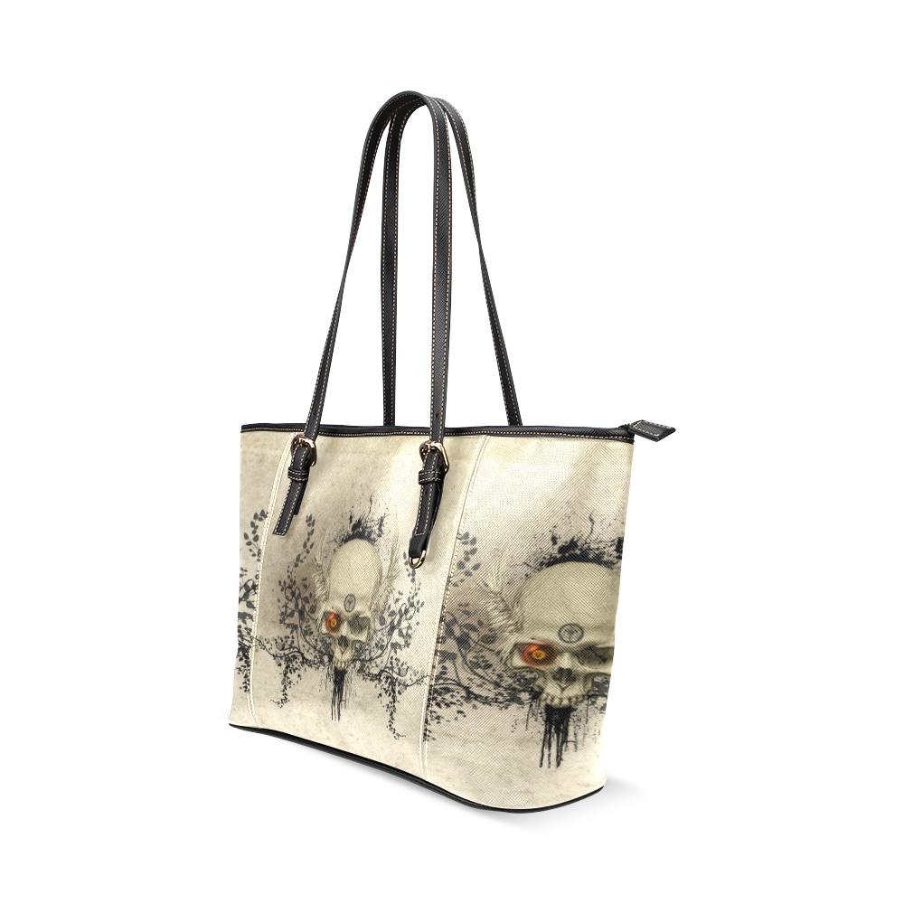 Amazing skull with wings,red eye Leather Tote Bag/Small (Model 1640)