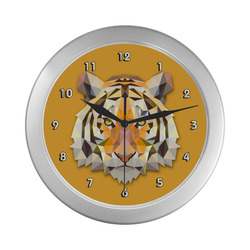 Tiger Abstract Triangles Fine Animal Art Silver Color Wall Clock