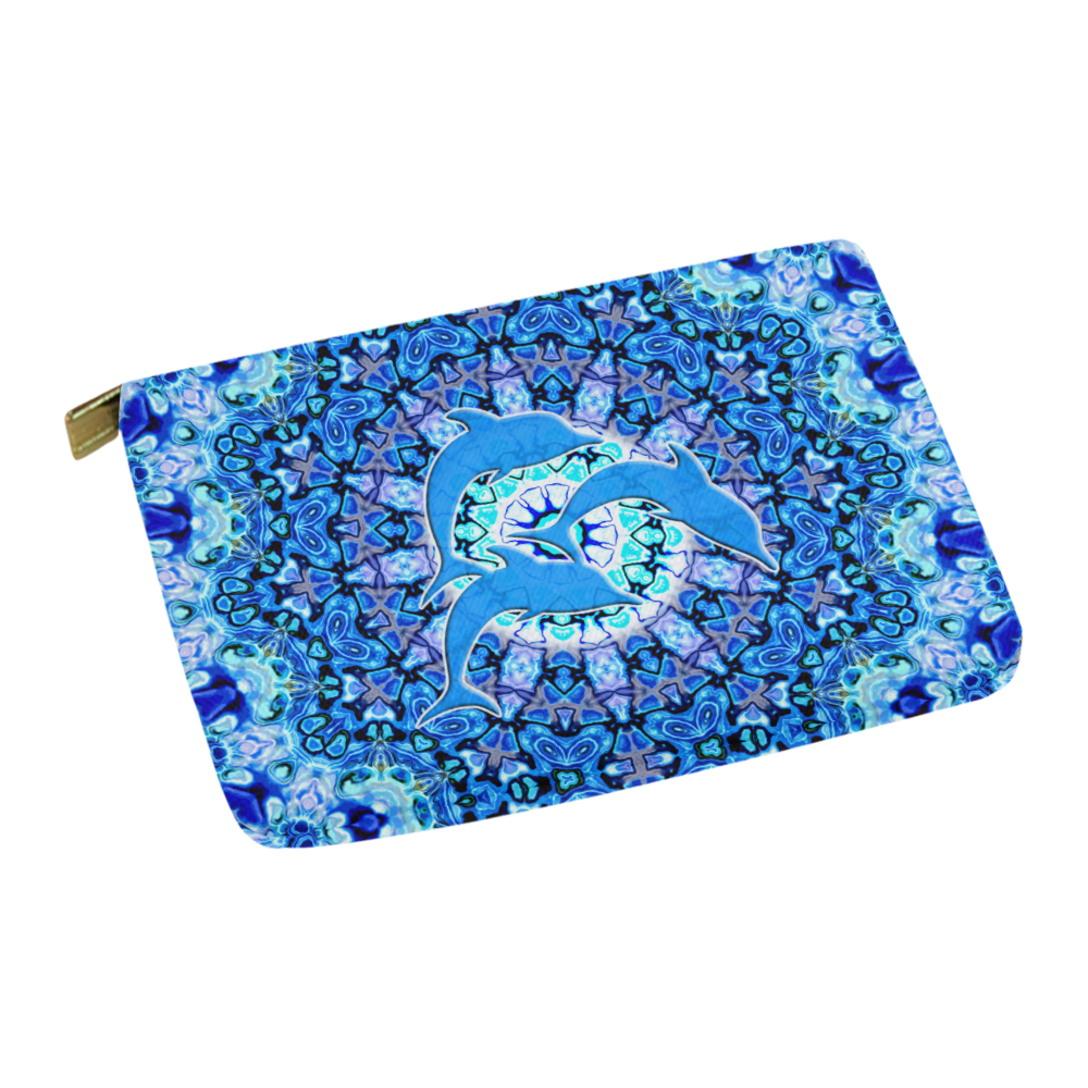 Mandala Magic Blue JUMPING DOLPHINS Carry-All Pouch 12.5''x8.5''