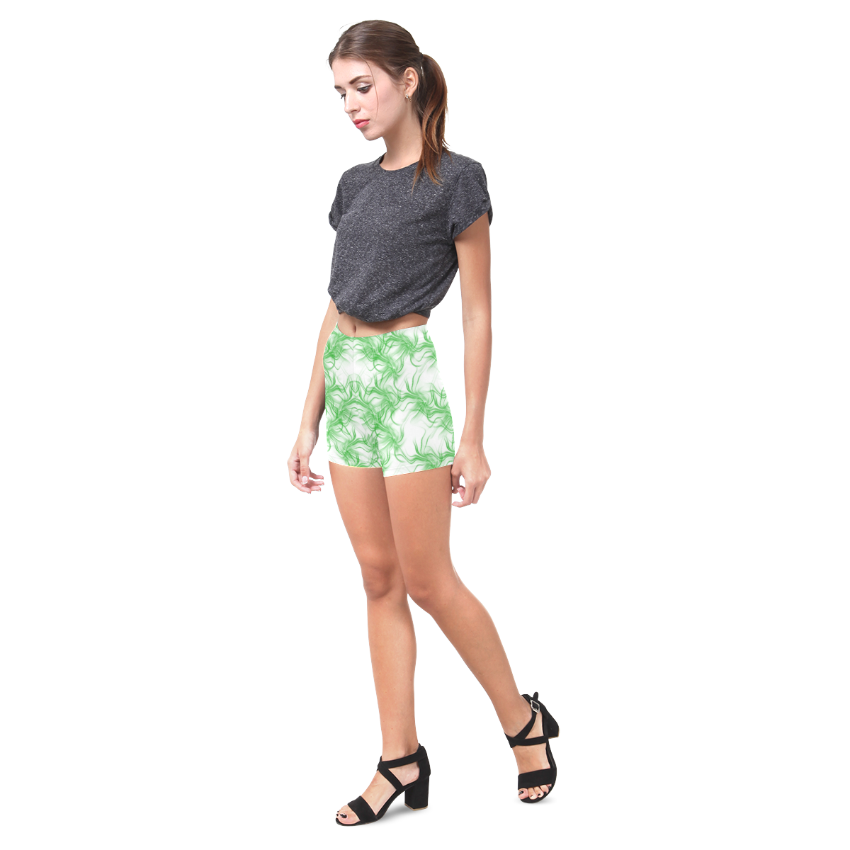 Smoke Green Flames Briseis Skinny Shorts (Model L04)