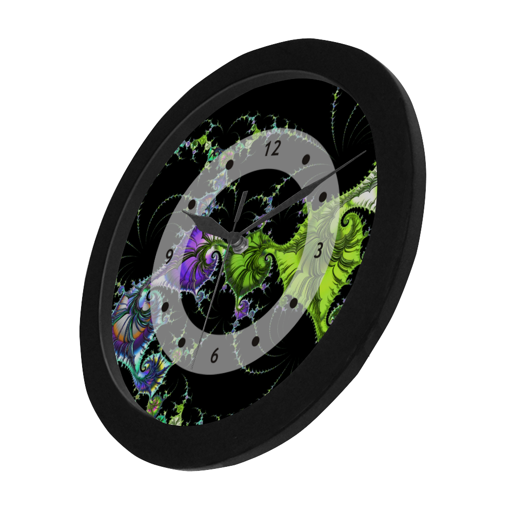 SPIRAL Filigree FRACTAL black green violet Circular Plastic Wall clock